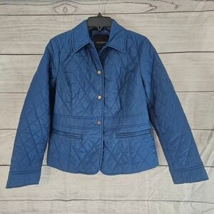 TALBOTS S Small Lightweight Quilted Jacket Blue Snap Front Zip Pocket L732